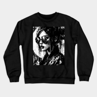 Victorian Woman In Sunglasses Abstract Portrait Ink Brushstrokes Crewneck Sweatshirt